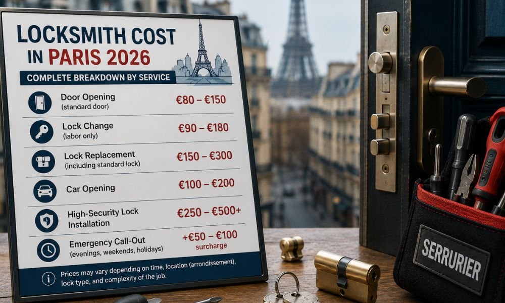 Combien coûte un serrurier à Paris en 2026 : le tableau complet par prestation, combien coûte serrurier Paris,